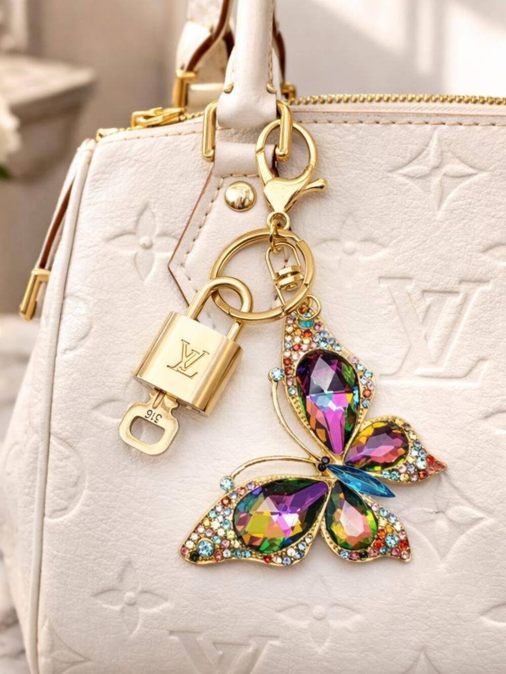 LV Gold Padlock & Key 🔒 Authentic Louis Vuitton Bag Unbranded Butterfly Charm